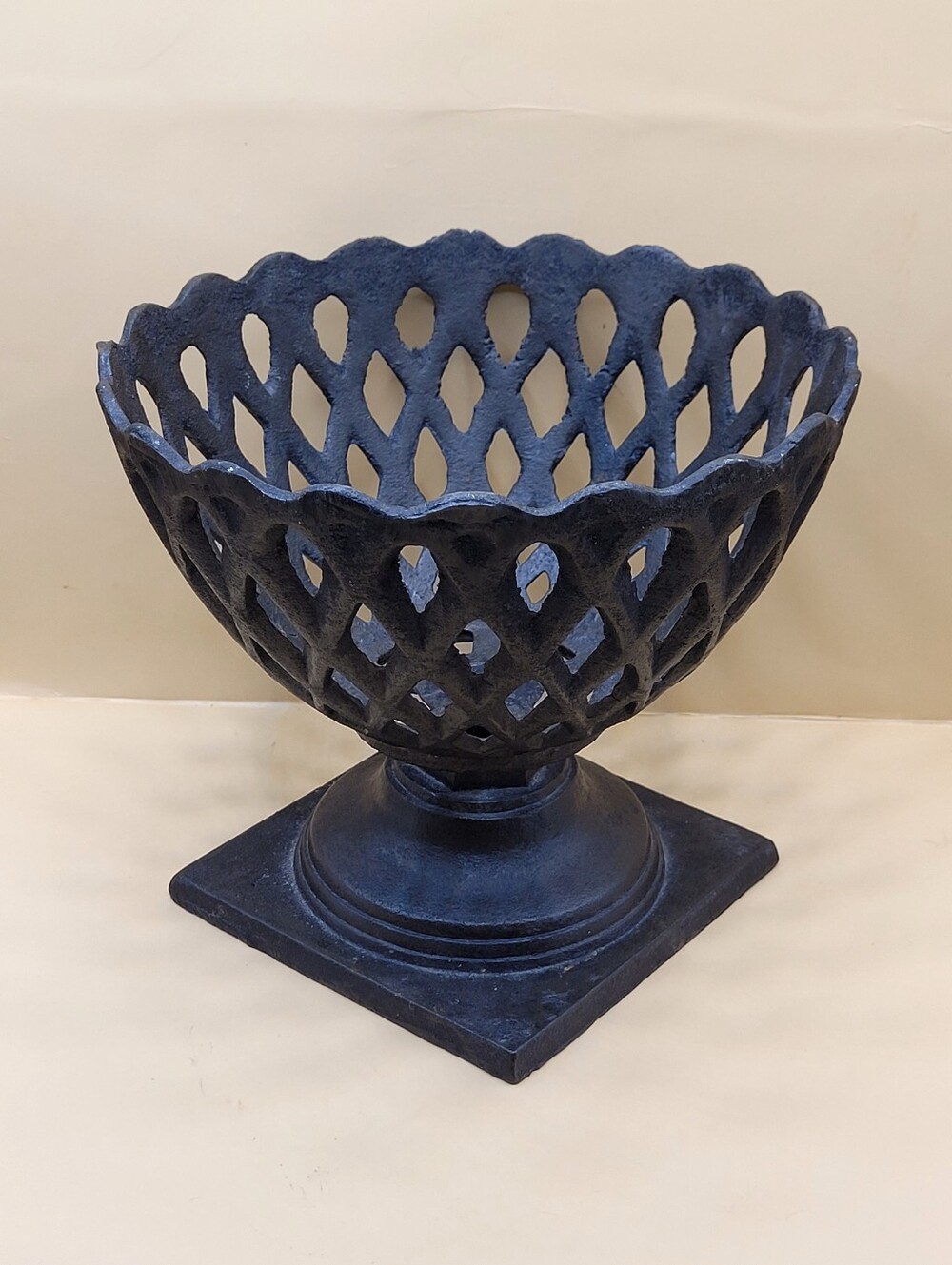 Antique Cast Iron Lattice Urn Planter Openwork Filigree Pedestal Compote Bowl